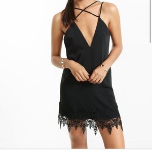 Black strappy lace trim dress